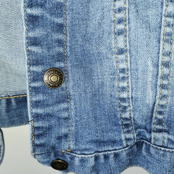 Forever 21 Girls M Premium Denim Jean Jacket Blue Slightly Distressed - Picture 5 of 11